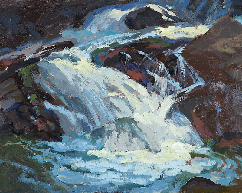 painting of water and rocks