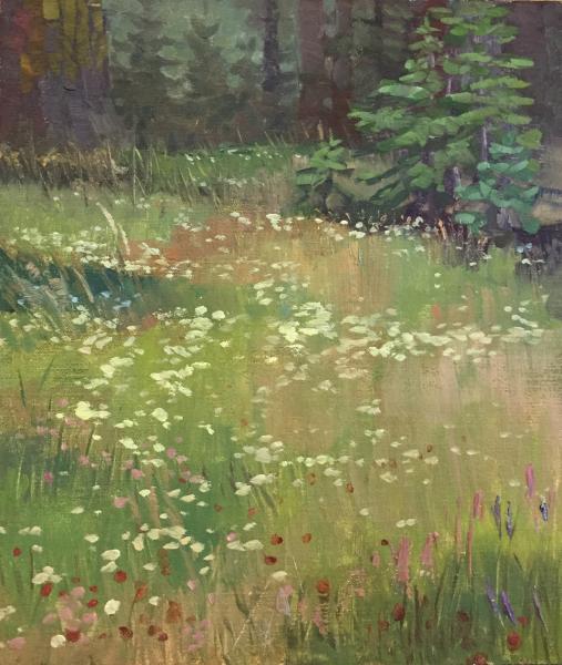 watercolor of a field of mountain wildflowers