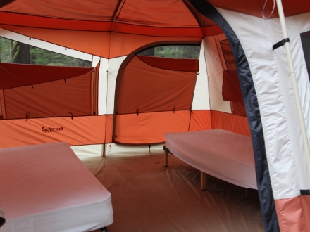 inside of a tent